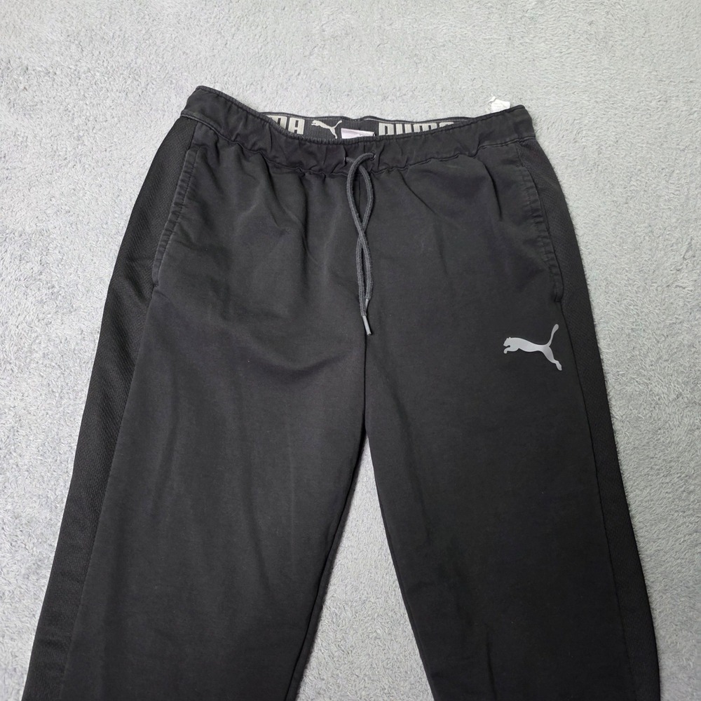 Puma Mens M Jogger Pants Black Mesh Side Panel Logo Waistband Activewear